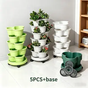 Stackable Thick Planters Set, Indoor/outdoor Garden Pots with Drainage Holes, Mobile Base, Ideal for Bonsai, Vegetables, Flowers