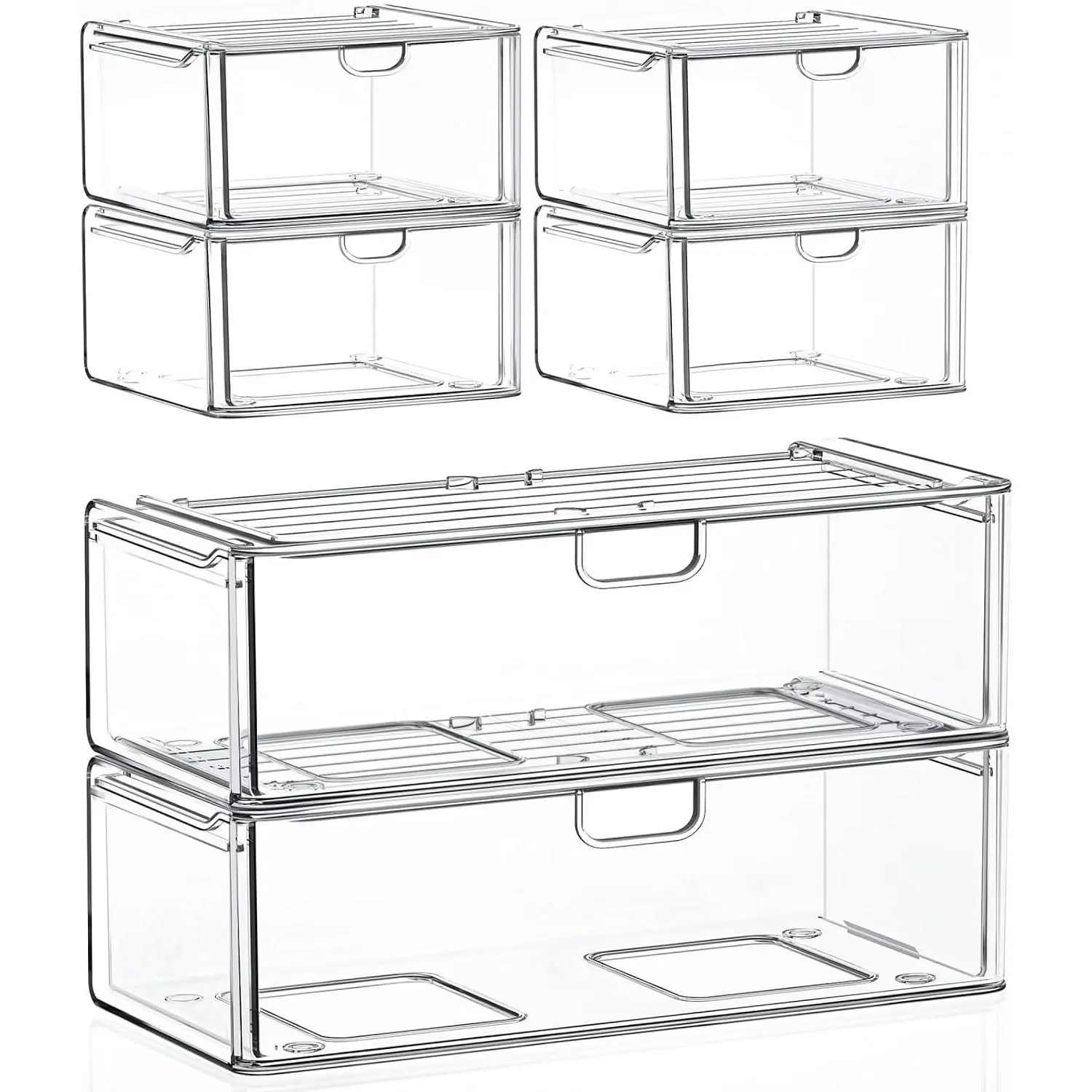 Acrylic Stackable 6 Piece Clear Plastic Storage Drawer Organizer Ideal for Vanity Bathroom Cabinet Pantry Makeup Organization