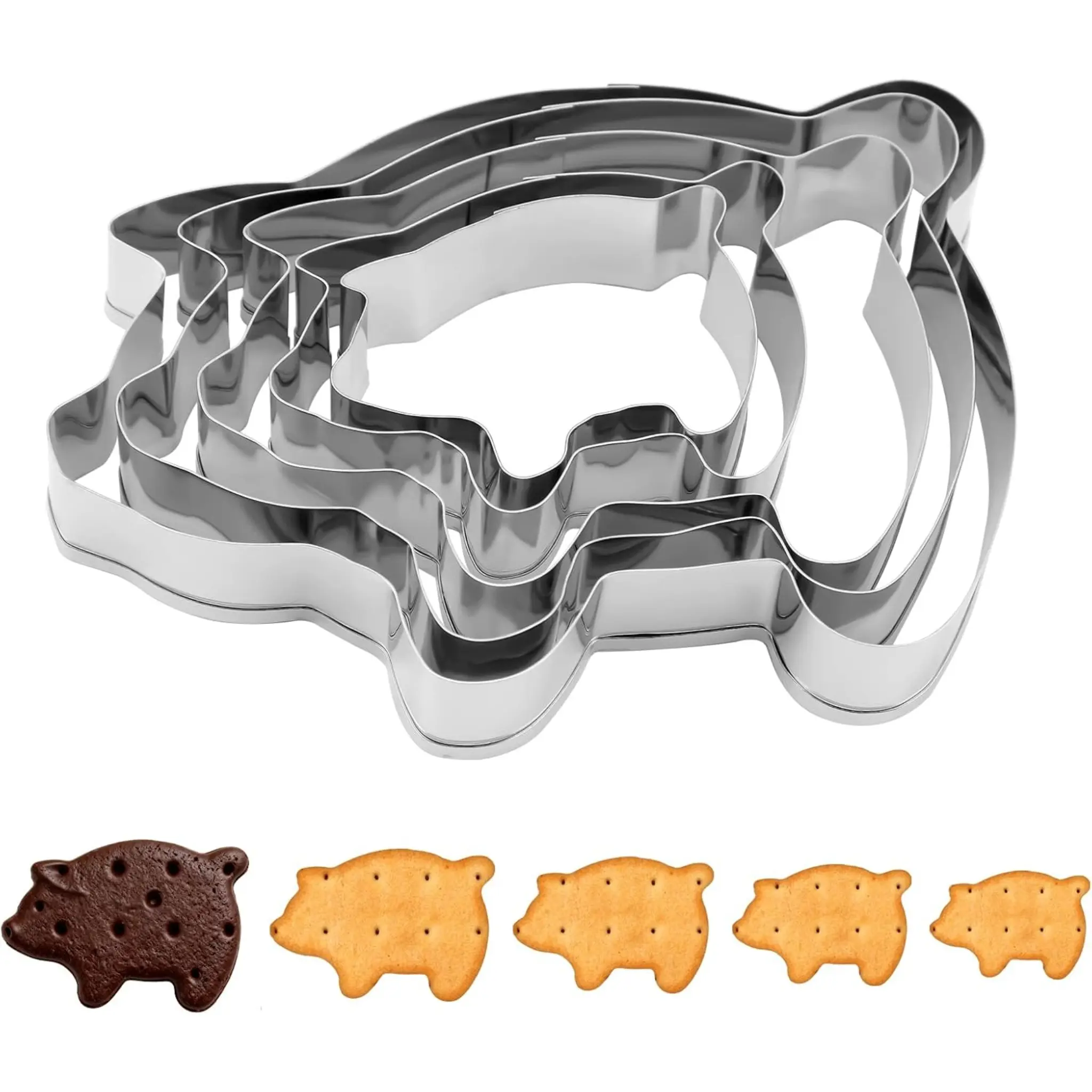 5 Pcs Pig Marranitos Cookie Cutter Mexican Set Pig Cookie Cutter Mexican Set, Concha Marranitos & Puerquito Shapes,Stainless Steel Double Sided Mold Molds for Bread Cookies Cakes Biscuits