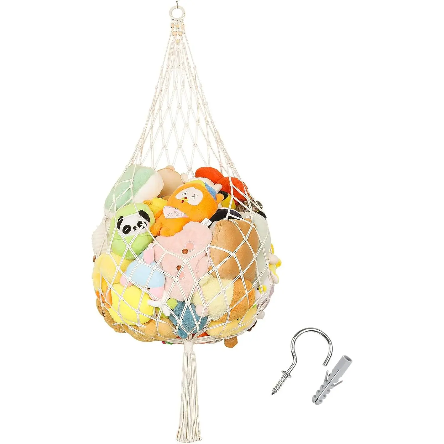Animal Hammock Plushie Net 60-inch Animal Net Corner for Kids' Wall Room Decor Toy Plushie Net Organizer Holder Kids Baby Nursery Wall Bedroom Home Decor (L)