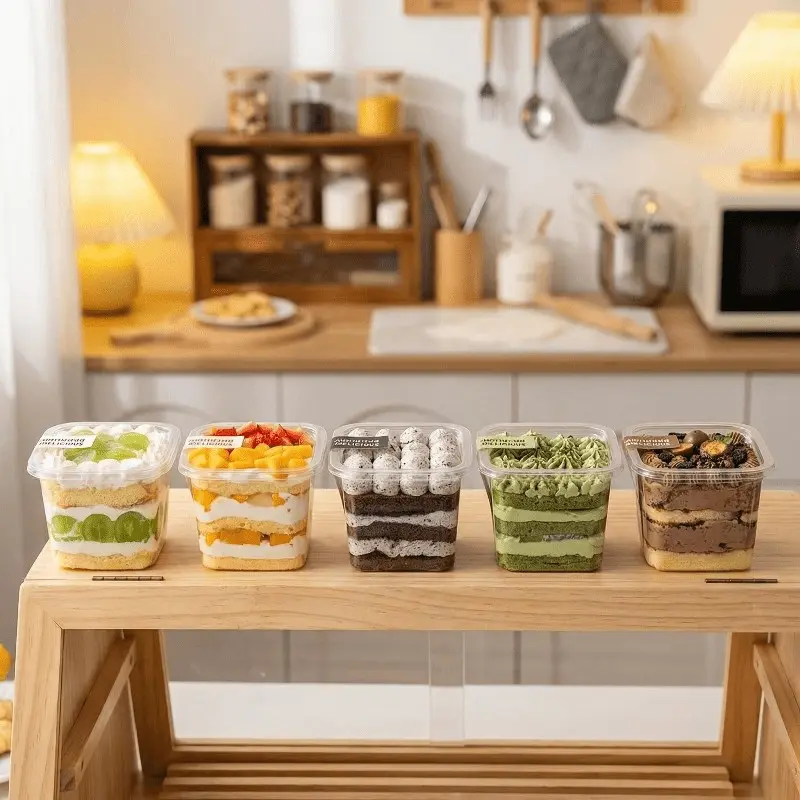 20pcs/50pcs Plastic Dessert Cups 12oz with Lids, Square Parfait Cups, Disposable Cake Container for Cupcake, Pudding, Snacks, Fruits, Mousse, Ice Cream, Baking Accessories