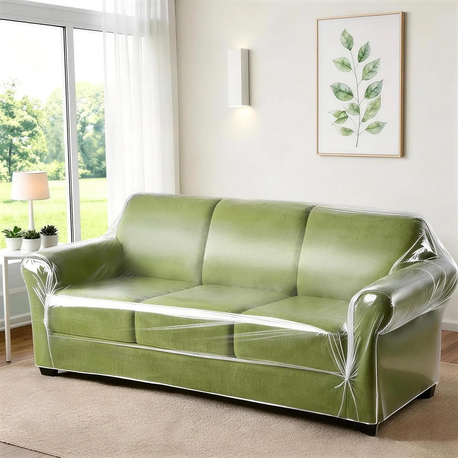 Clear Extra Thick Plastic Couch Cover for Pets, Heavy Duty Waterproof Cat Dog Scratch Proof Protector, Non-Slip Sofa Slipcover for Storage and MovingGift
