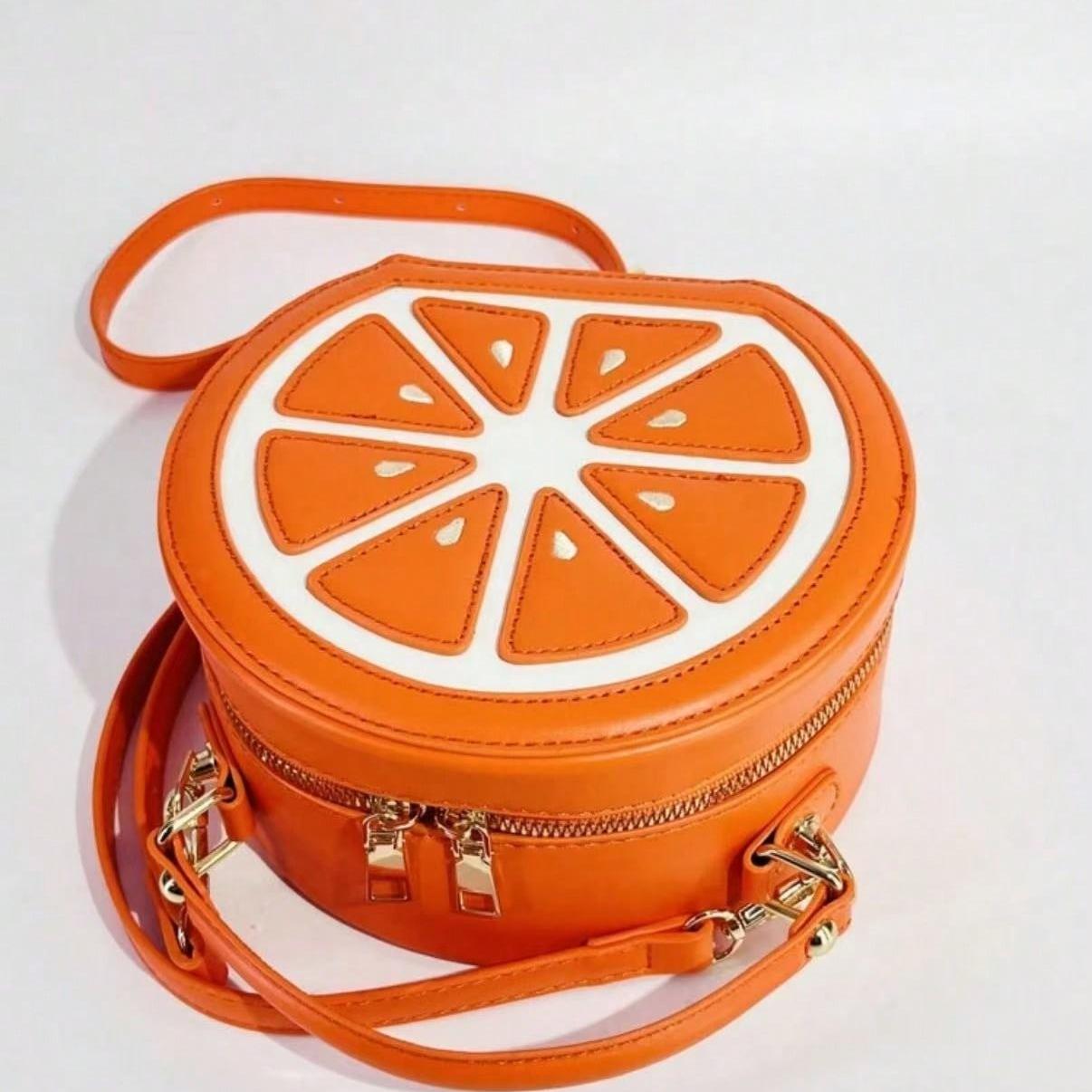 Fashionable Fruit Pattern Crossbody Bag, Orange Design Glitter Splice Shoulder Bag For Women Y2k Style Handbag for Student, Traveling, Party and Daily Outgoing