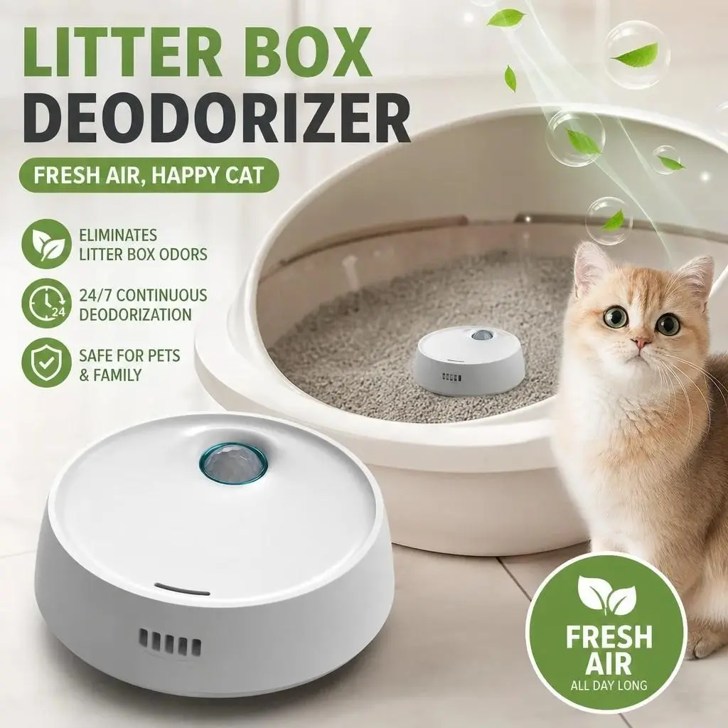 Cat Litter Deodorizer,99.9% Germ Killing Smart Pet Odour Remover Filter-Free Compact Air Purifier For Cat Dog Area