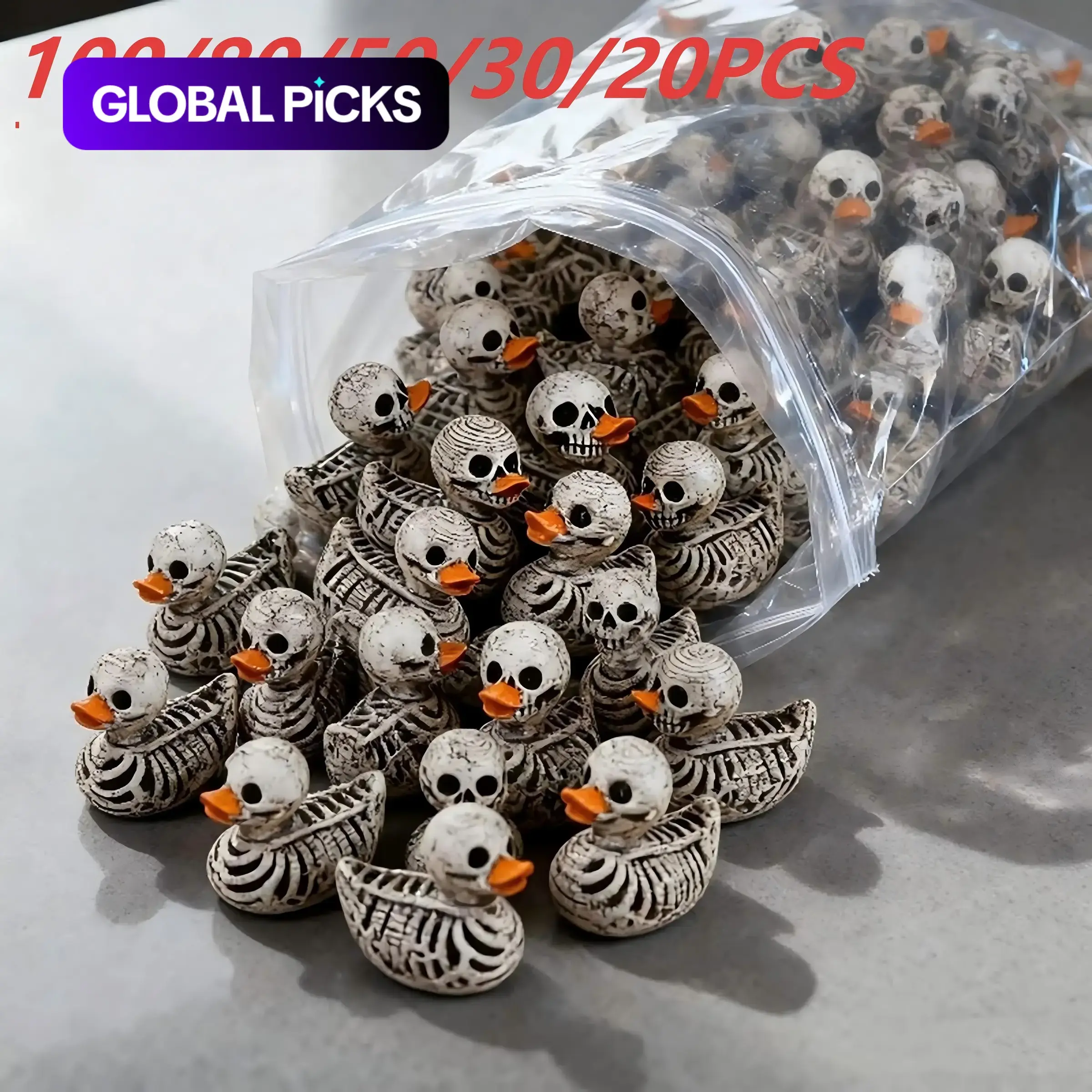 100/80/50/30/20-Pack 0.6in Gothic Spooky Skull Ducks, Resin Figurines for Halloween, Gothic Home & Office Decor, Compact Desk Ornament, Collectible Gift, Decorative Ornaments