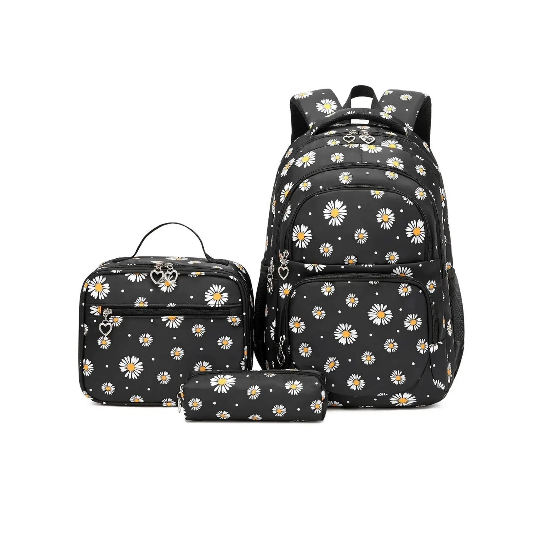 3pcs Daisy Backpack and Handbag Set for Teenagers, 15.6-Inch Cute Laptop Bag, Computer Bags, Large Capacity, Adjustable Straps, Bow Accent, Campus & Outdoor Use