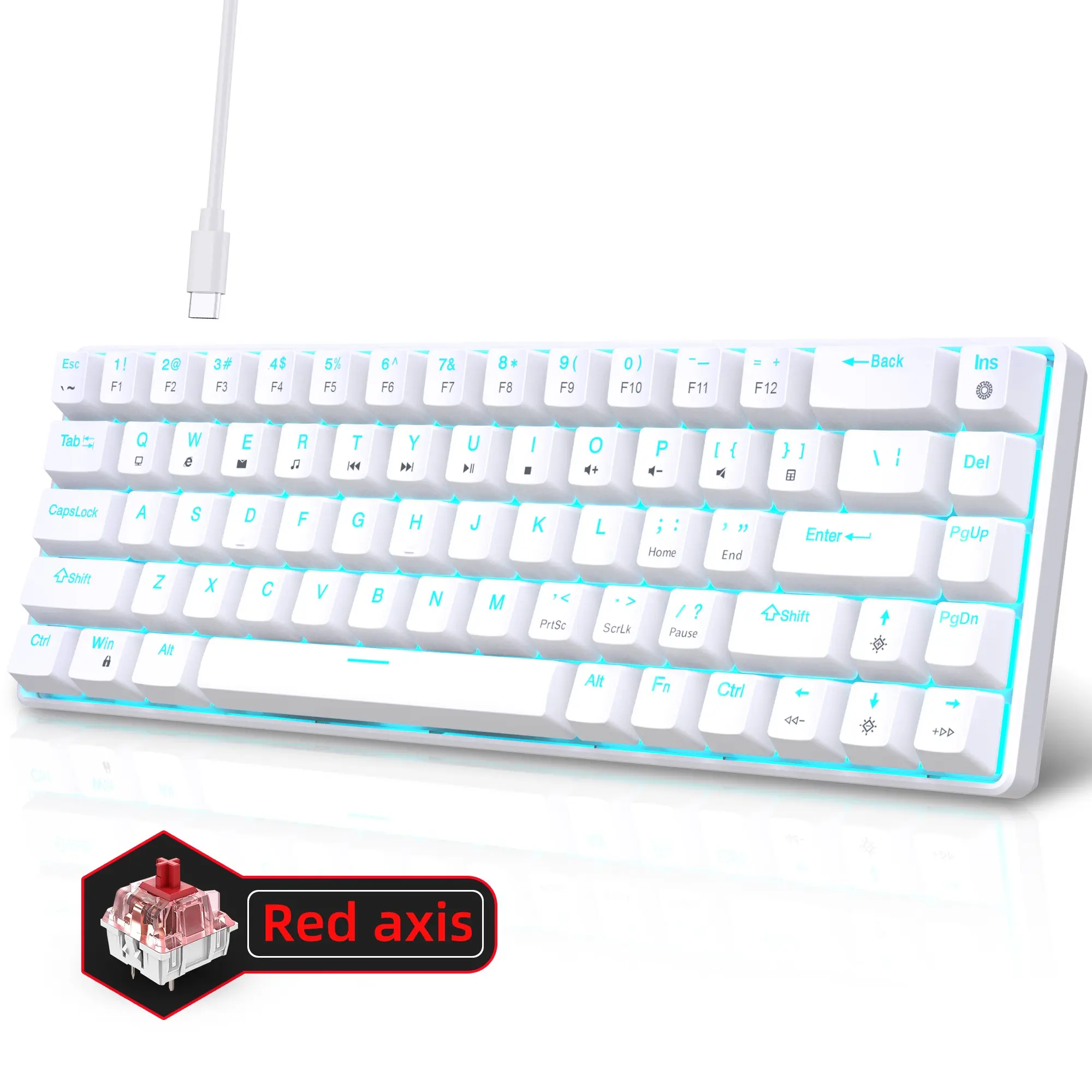 60% Gaming Mechanical Keyboard, Compact 68 Key Design, Wired Keyboard with Blue Axis, Ambidextrous, Suitable for Windows Laptop & PC