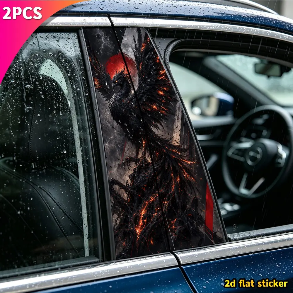 2pcs Dark Moon Flame Phoenix Car Stickers, Waterproof Durable Self-Adhesive Vinyl Decals, Universal Car Exterior Accessories