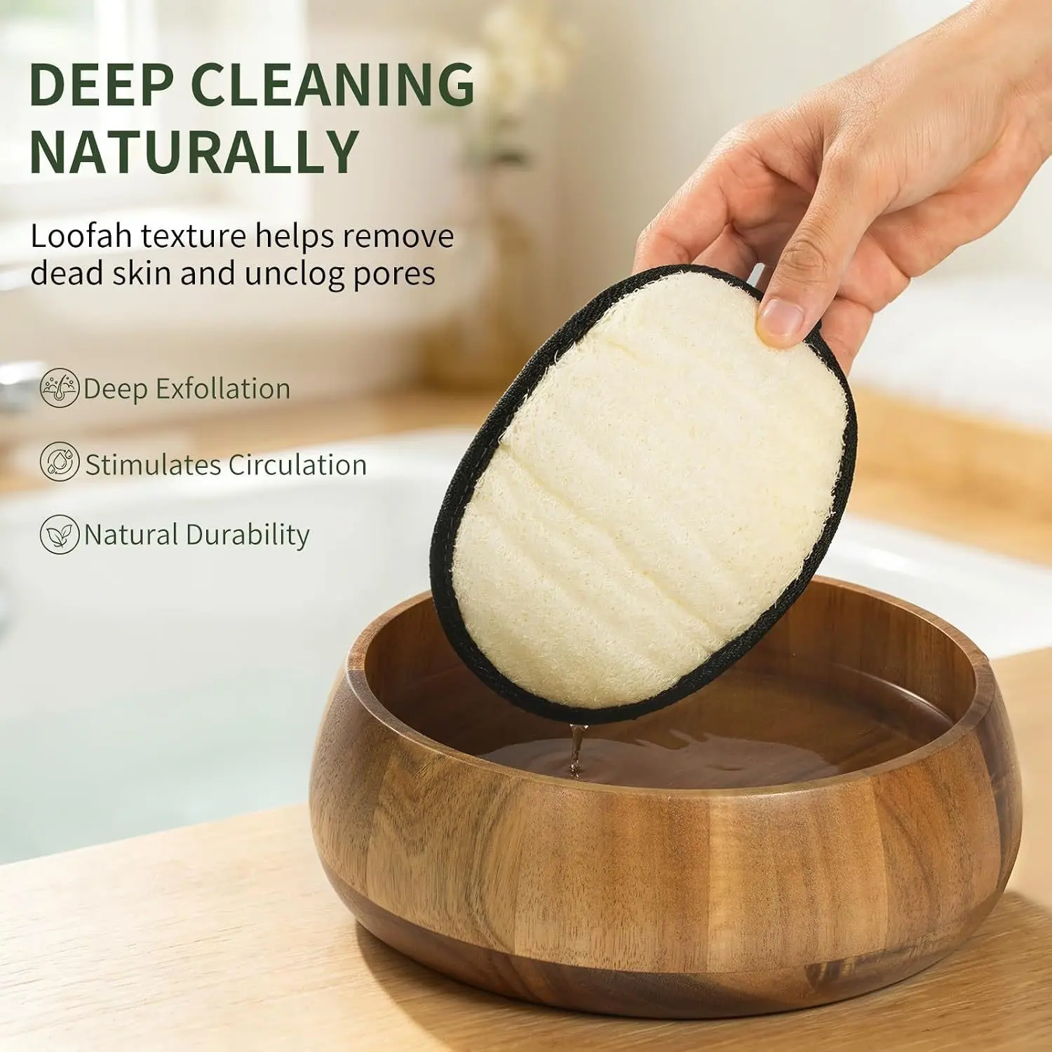 3 Pcs Squash Bath Bombs, Plant Fiber Exfoliating Washcloth, Home Bathroom Shower Scrubber, Dead Skin Remover, Dual Sided Natural Loofah Bath Sponge, Exfoliating Luffa Shower Pad with Soft Cotton Side, Dead Skin Remover Body Scrubber for Shower