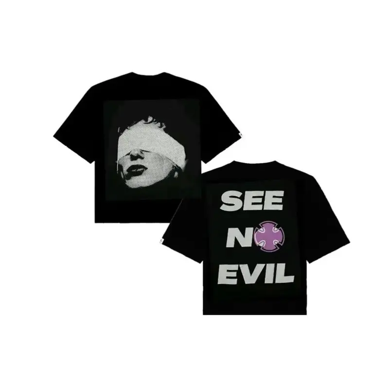 Purpoz See No Evil Mens Cotton Textured Knit T-Shirt - Round Neck Short-Sleeve Regular Fit Mens Clothing, Gifts for Him, Streetwear/Graphic/Casual Chic Autumn Boyfriend Tee with Themed Designs