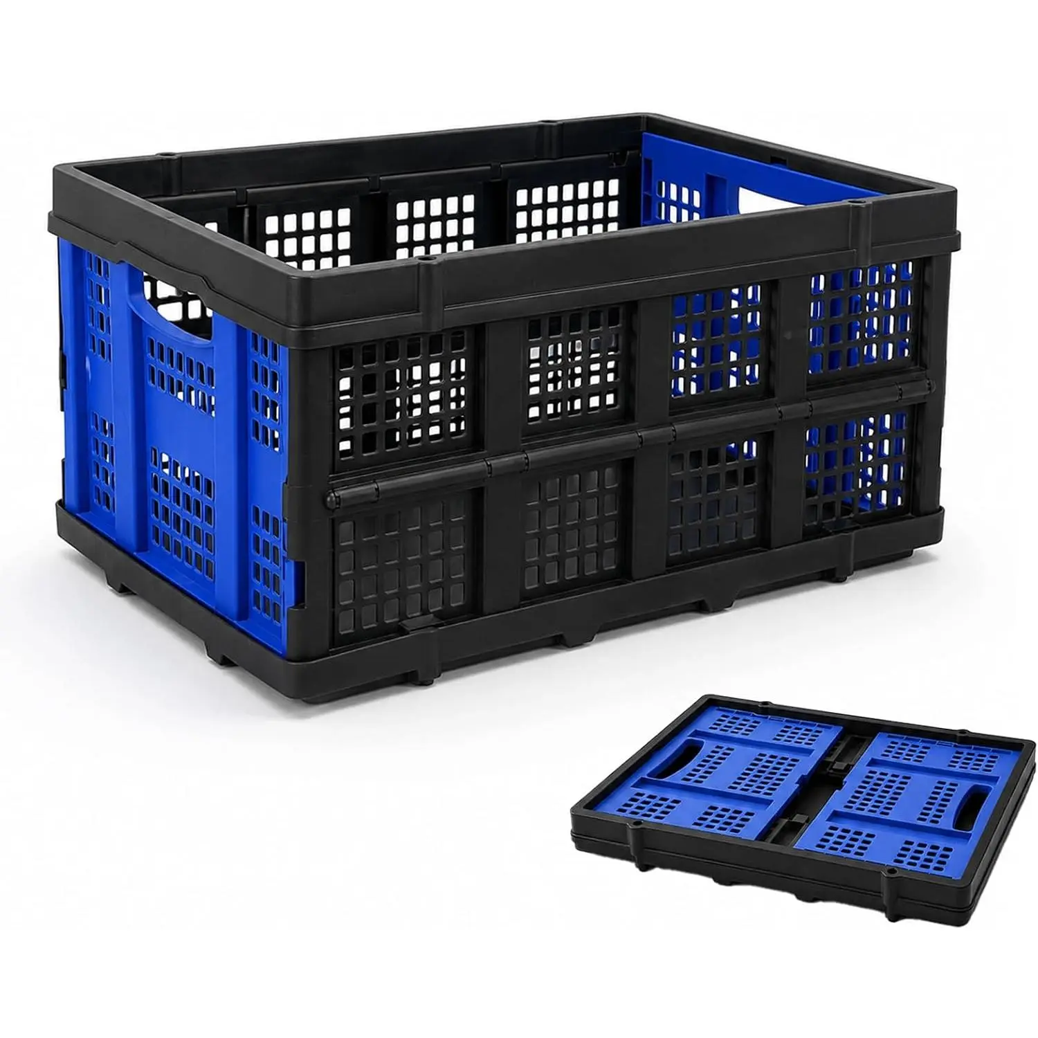 Collapsible Storage Crate, Heavy Duty Foldable Plastic Storage Bin, Stackable Trunk Organizer for , Garage,  & Office, 49L Utility Basket, Blue, 1 Pack