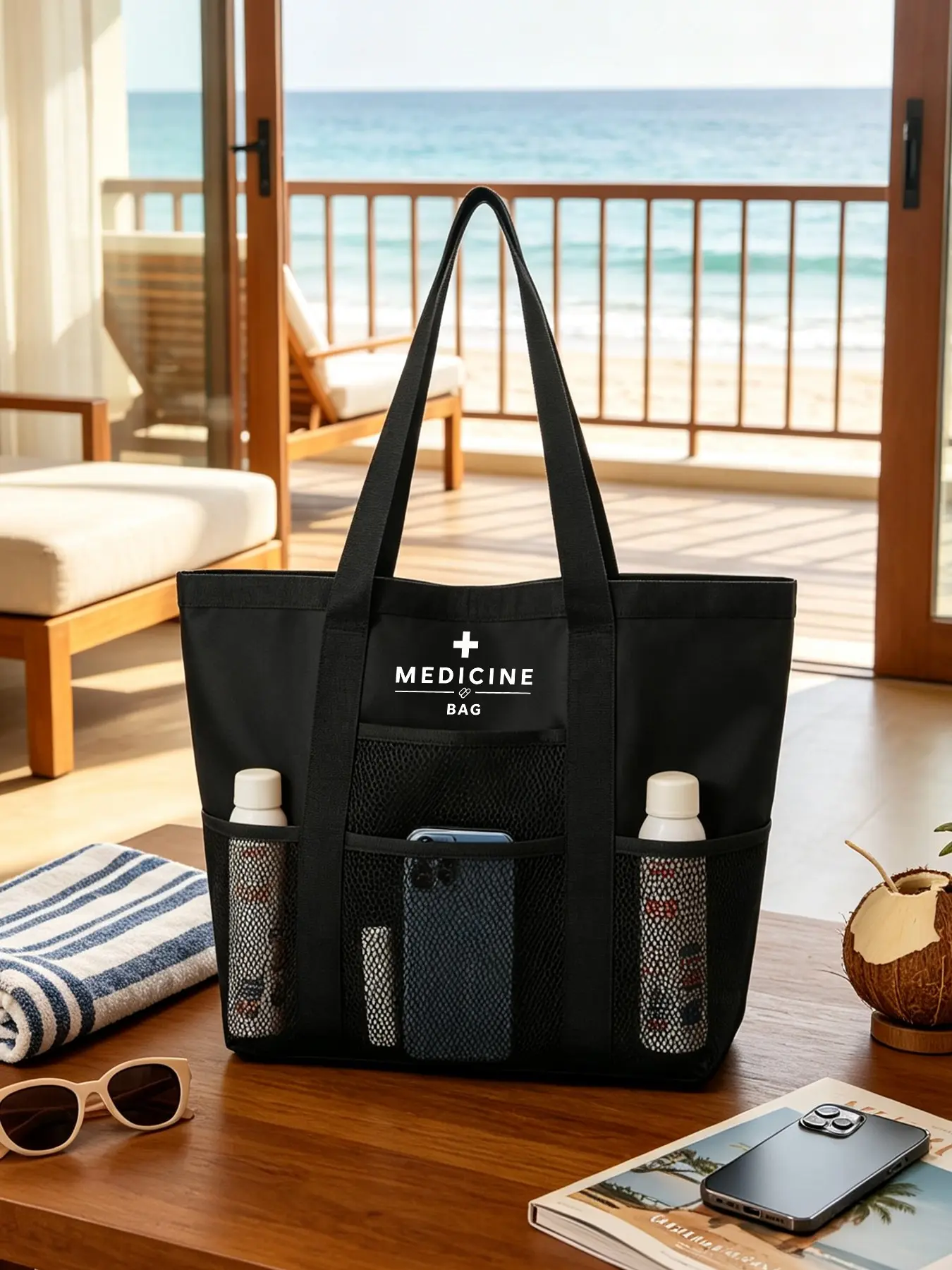 Multi-Color Medical Storage Bag with Cross Print, Large Capacity, Travel & Beach Ready, Ideal for Camping & Home Care Gifts, Tote Bags