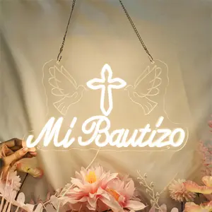 Christening LED Neon Sign, Bright White Engraved Neon Light, Art Wall Lamp for Wedding, Party & Celebration Decor