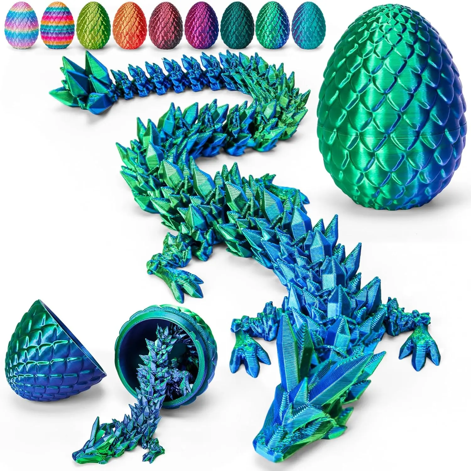 12" 3D Printed Dragon Egg, Cool 3D Printer Articulated Crystal Dragon Toys for Kids, Surprise Animals Figurines Fidget Dinosaur Eggs Toys for Boys Kids Teen 5-7 4-6 8-12fidget toys