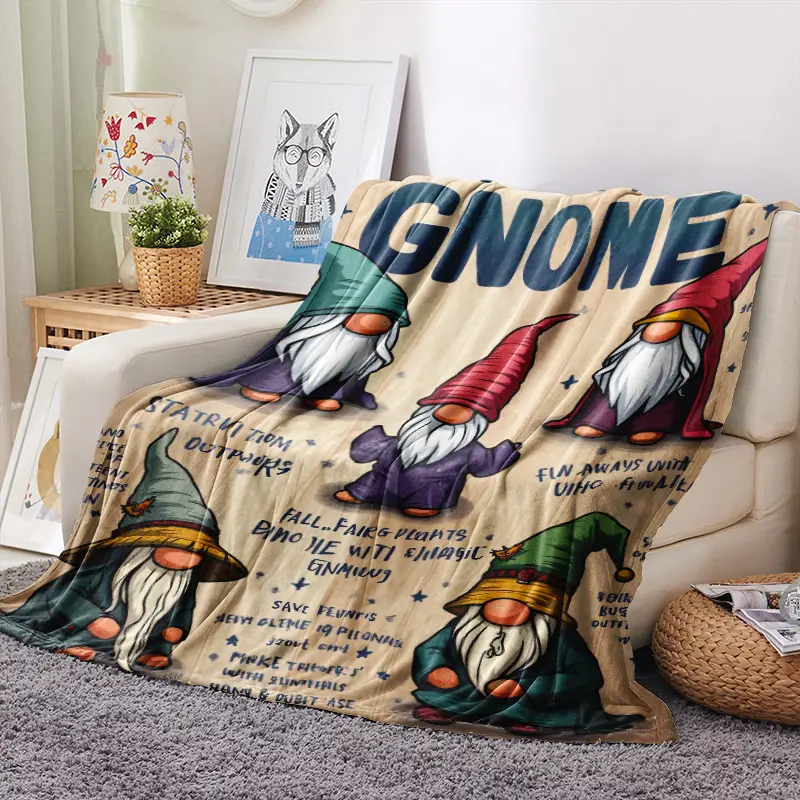 YHFZ-1pc Cozy Gnome Blanket Soft Plush Flannel Throw Multicolor Gnome-Themed Bedspread Suitable for Sofa Couch & Bed Warmth for Gnome Lovers Thoughtful Housewarming & Holiday Gift Idea