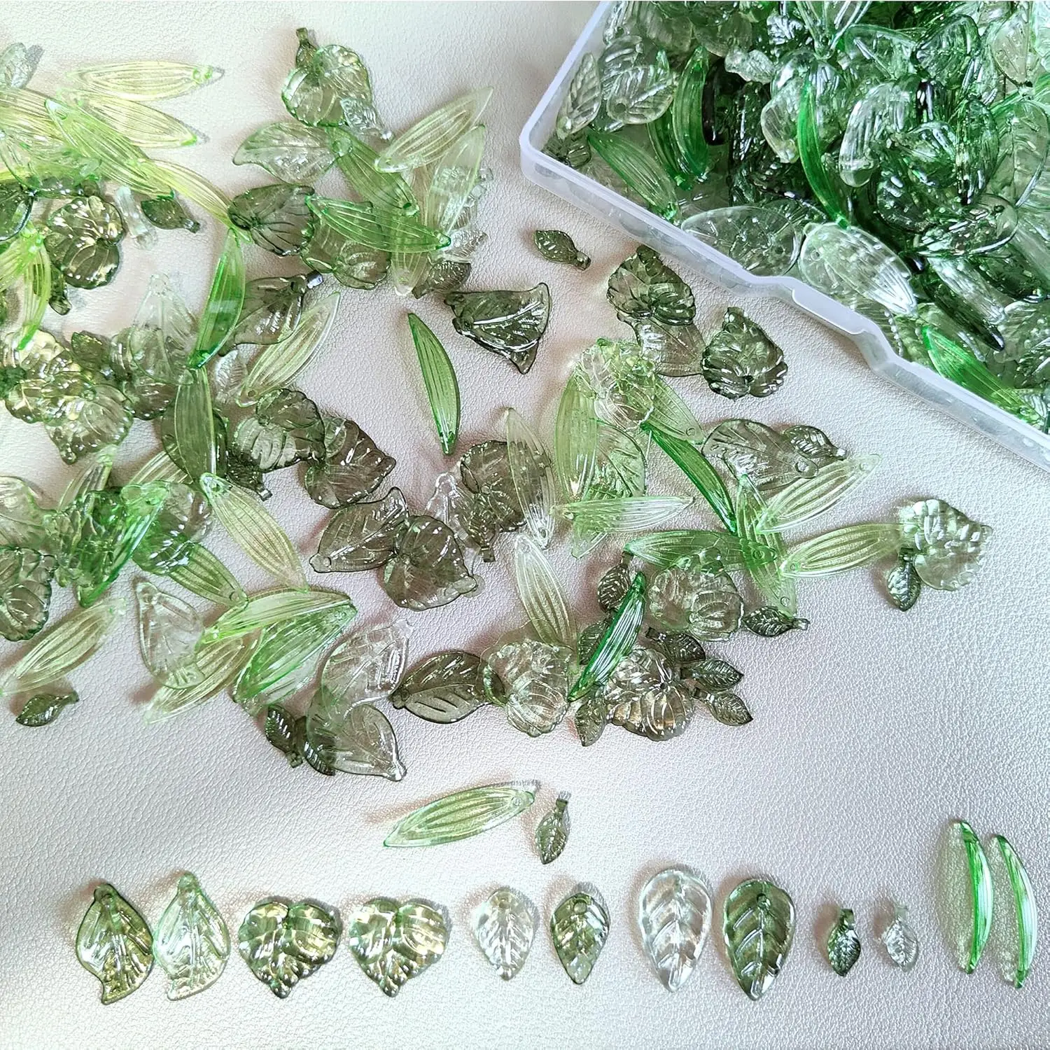 Green Leaf Beads for  Making - 120 count  Craft Charms Bulk Set, Translucent -Inspired Pieces, Cute Fairy Aesthetic Accents,  Shaped Embellishments ()