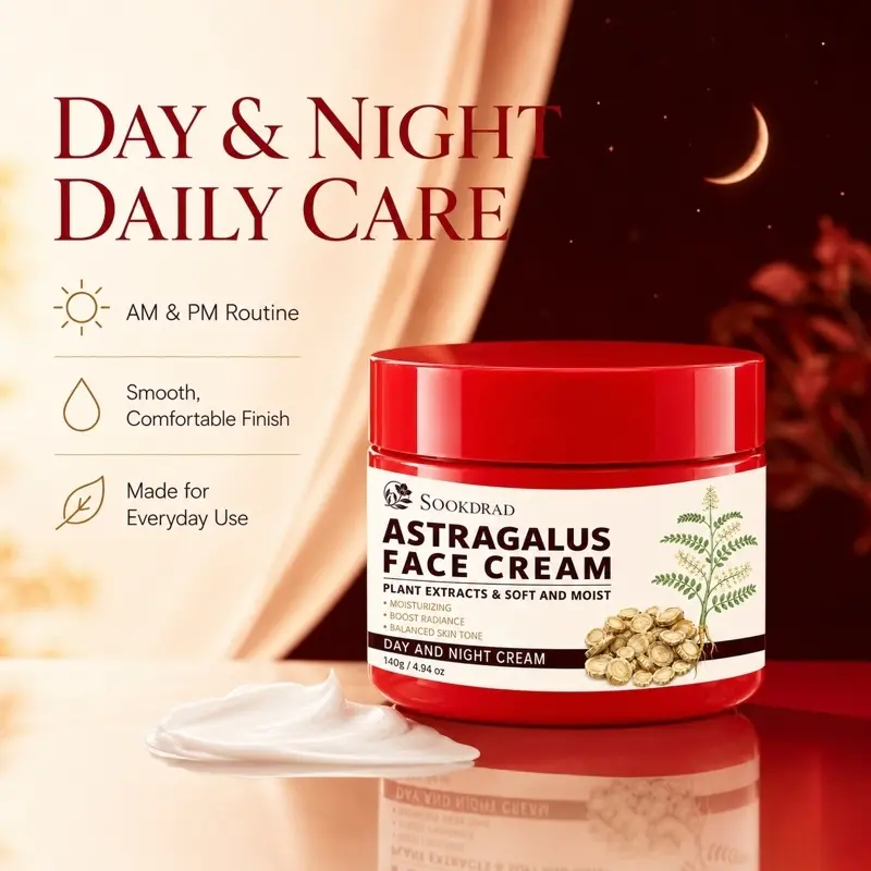 Astragalus Face Cream, Plant Extracts, Moisturizing, Boost Radiance, Balanced Skin Tone, Face, All Skin Types, Day and Night, 140g