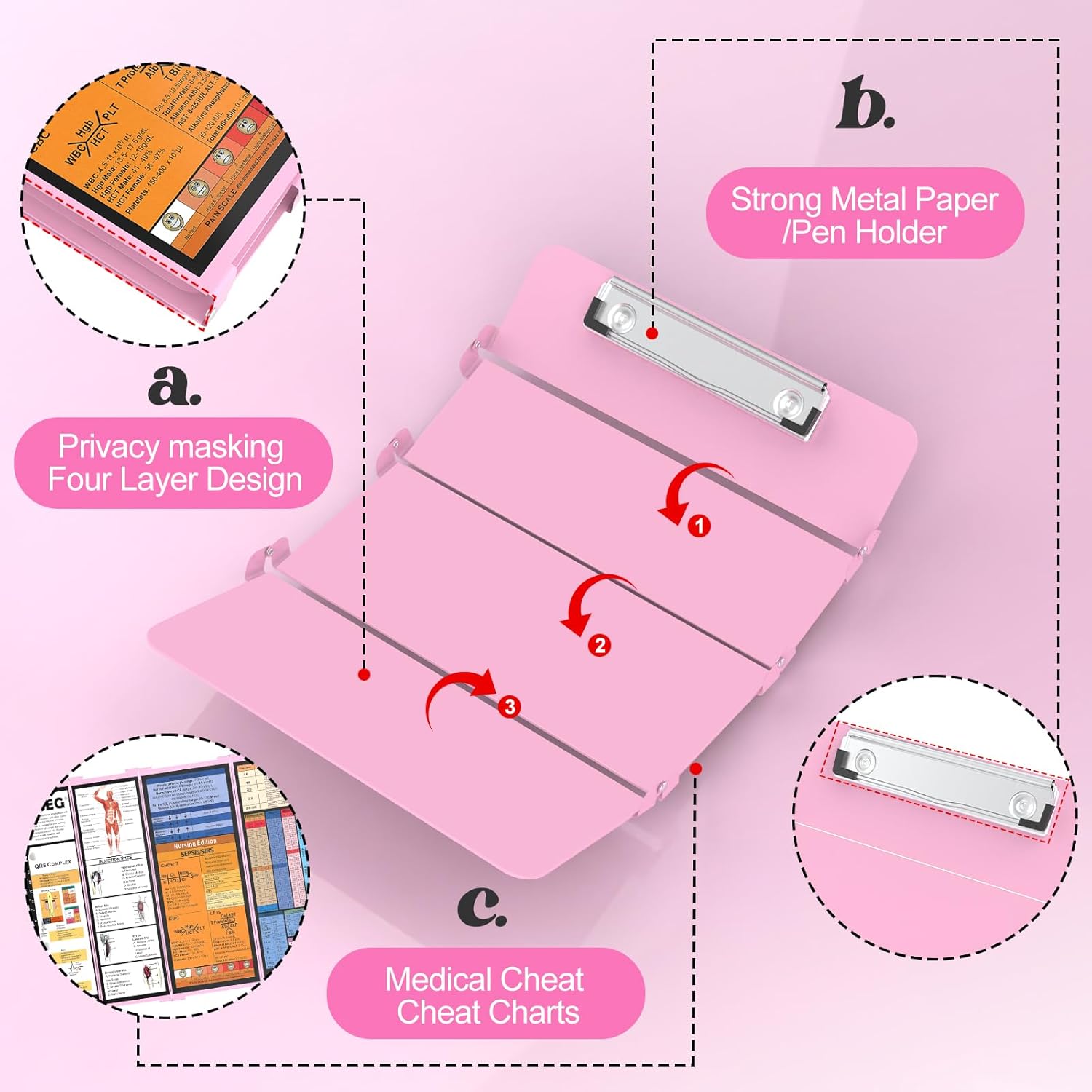 Clipboard Foldable-4 Layers  Nurse Foldable Clipboard   Edition Cheat Sheets,  Pocket Size Pen Clip Pocket Clipboard for  Students School and Doctors-