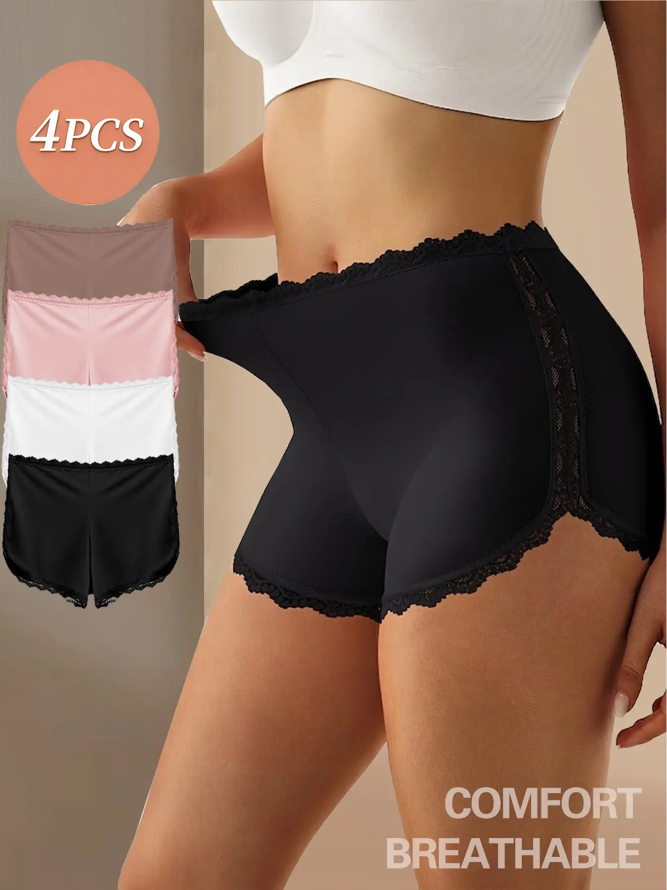 4pcs Women's Breathable Lace Boxers, Lightweight Smooth Trunks, Invisible Daily Wear, Special Occasion Under Skirts, All Seasons Comfort