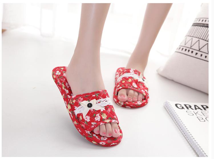 Two-layer fabric-soled wooden floor slippers, soft-soled couple's slippers, women's summer indoor silent home shoes