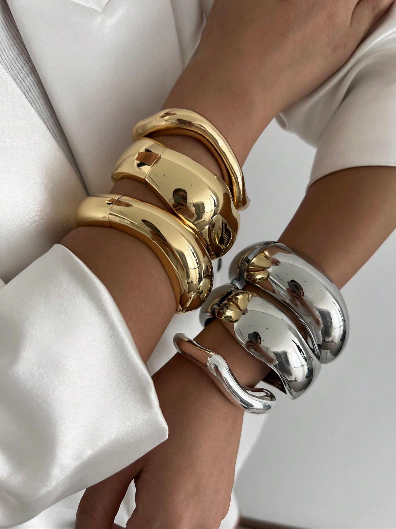 Punk Style Irregular Wide Band Cuff Bangle, Fashionable Minimalist Bracelet for Women & Girls, Trendy All-match & Exquisite Jewelry for Birthday Gift