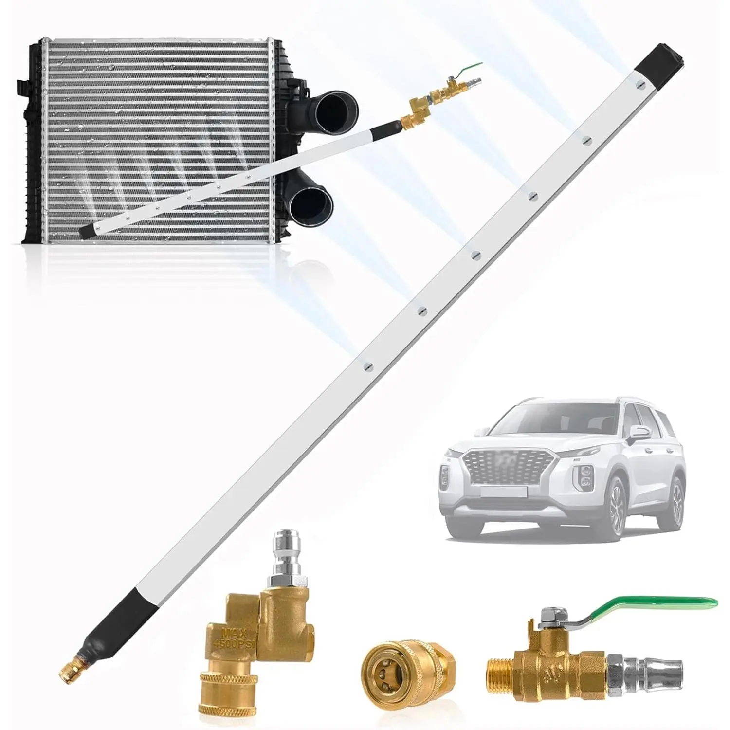39 Inch Portable Radiator Cleaning Wand with Air Pipe Quick Connector, 4500 PSI High Pressure Radiator Cleaning Tool, Stainless Steel Radiator Flush Water Tank Cleaner for Household Cars Trucks SUV RV
