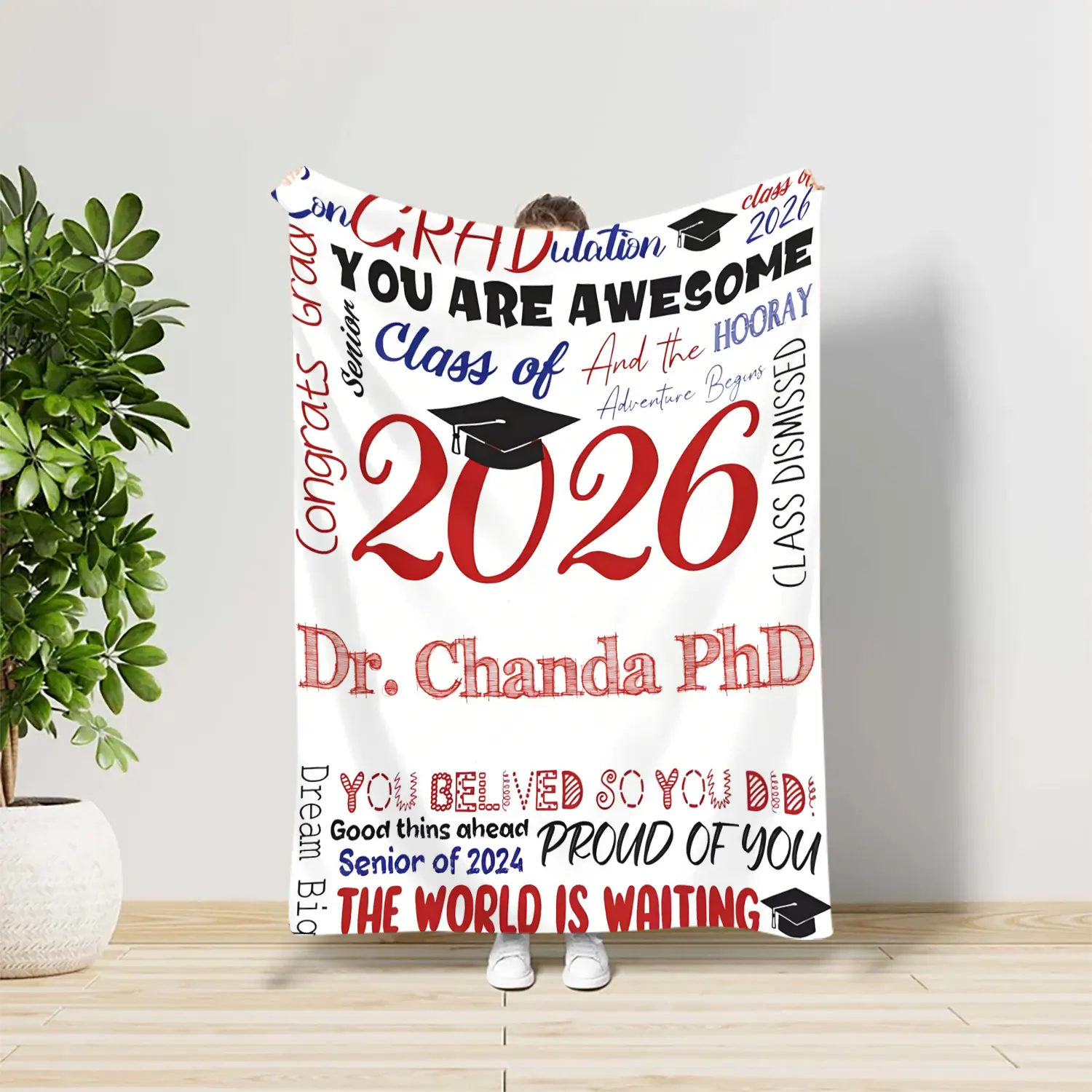 Custom-Designed Flannel Blanket with 2 Personalized Text Areas, Customizable with Names & School Names - Ideal 2026 Graduation Gift for Classmates