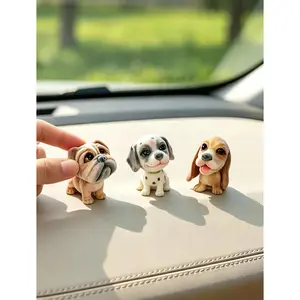 iLand Car Dashboard Decorations Fun Nodding Mini Puppy Figure 3pcs, Cute Desk Décor Trinkets Office Desk Accessories, Funny Car Decor for Women Girls, Animal Lover Dog Mom Gifts Lovely Dog Cake Topper