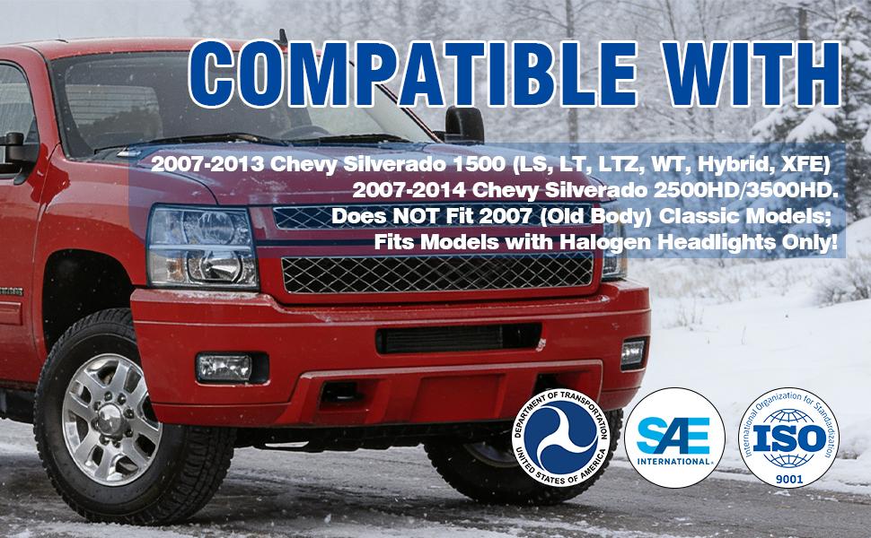 Headlights Assembly with High/Low Beam Bulbs for 2007-2013 Chevy Silverado 1500/ 2007-2014 Silverado 2500 HD 3500 HD, OE Style Replacment Headlamps Pair, Chrome Housing/ Clear Lens/ Clear Reflector