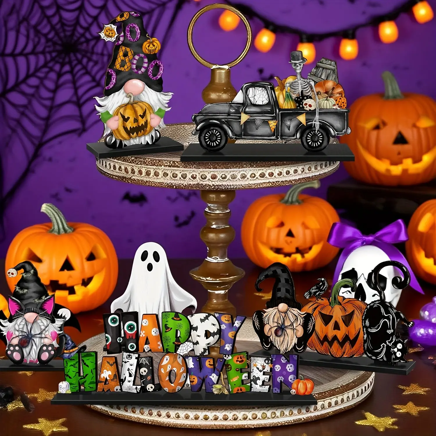 6-Piece Halloween Gnome Desktop Decor Set, Wooden Craft Gnomes, Trick-Or-Treat Theme, Perfect Halloween Gift, Home Decoration