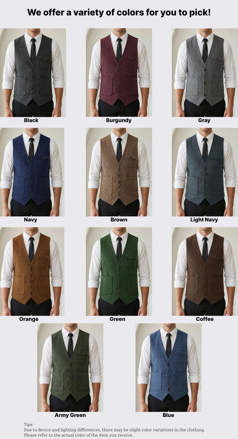 Men's Retro Tweed Vest Herringbone Wool-Blend with Multi-Pockets: Elevate Casual & Outdoor Styles for Daily Errands & Weekend Adventures Men's Retro Tweed Vest Herringbone Wool-Blend with Multi-Pockets: Elevate Casual & Outdoor Styles for Daily Errands & Weekend Adventures