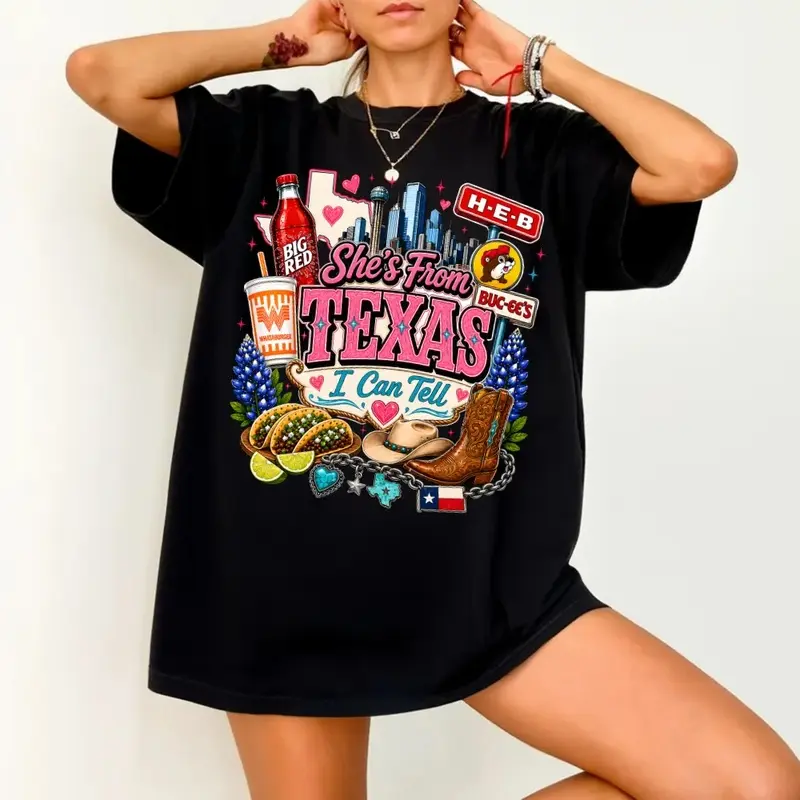 Vintage She's From Texas I Can Tell Big Red Shirt, Retro She's From Texas Western Shirt, Basketball Fan Shirt, Game Day Shirt, Full Colors, Full Sizes S-3XL