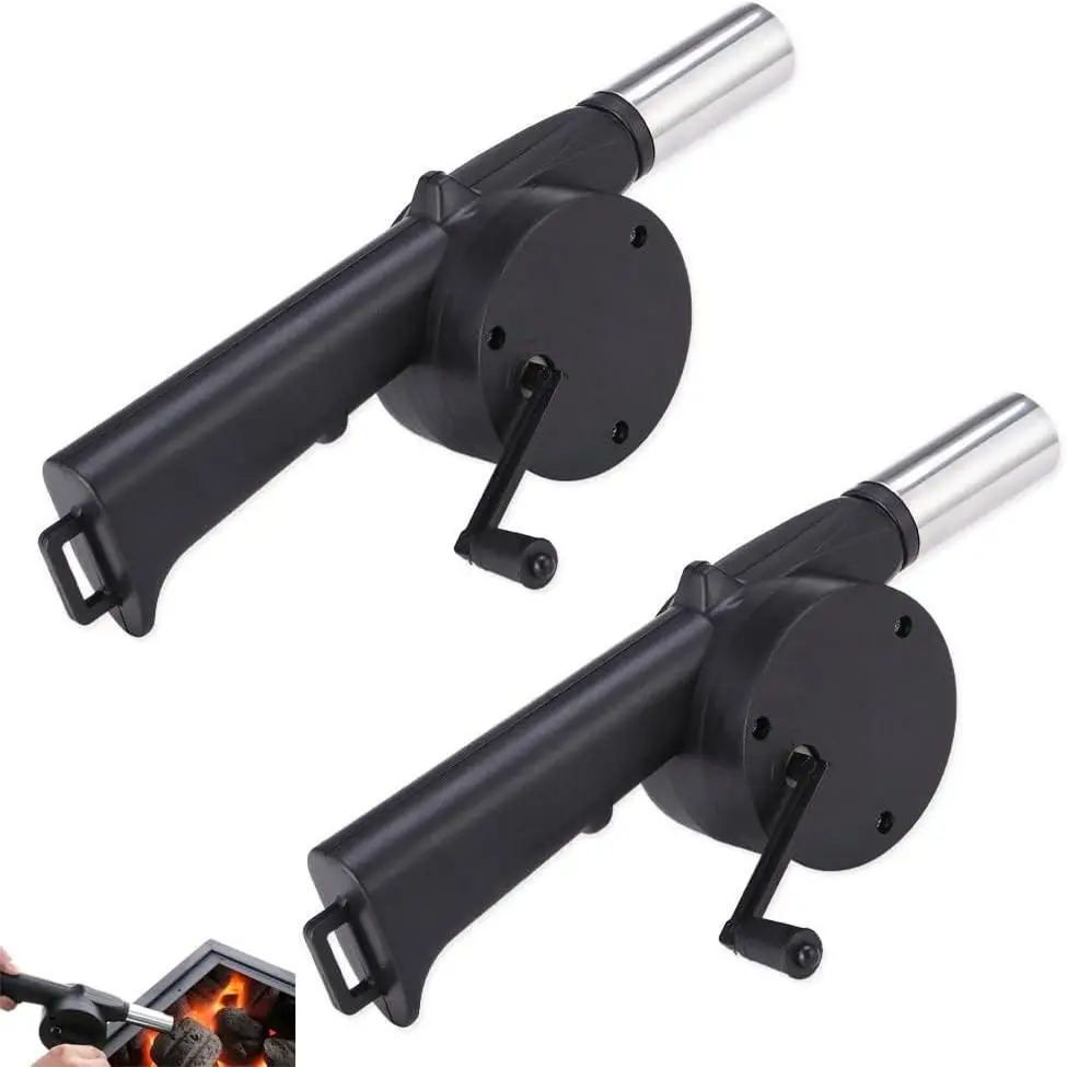 2 Pack Fireplace Bellows Hand Crank Air Blower Portable Manual Handheld Fire Blowing Tube Bellow Flame Boost BBQ Fan Fire Starter for Outdoor Barbecue Grill Stove Picnic Hiking Camping Campfire