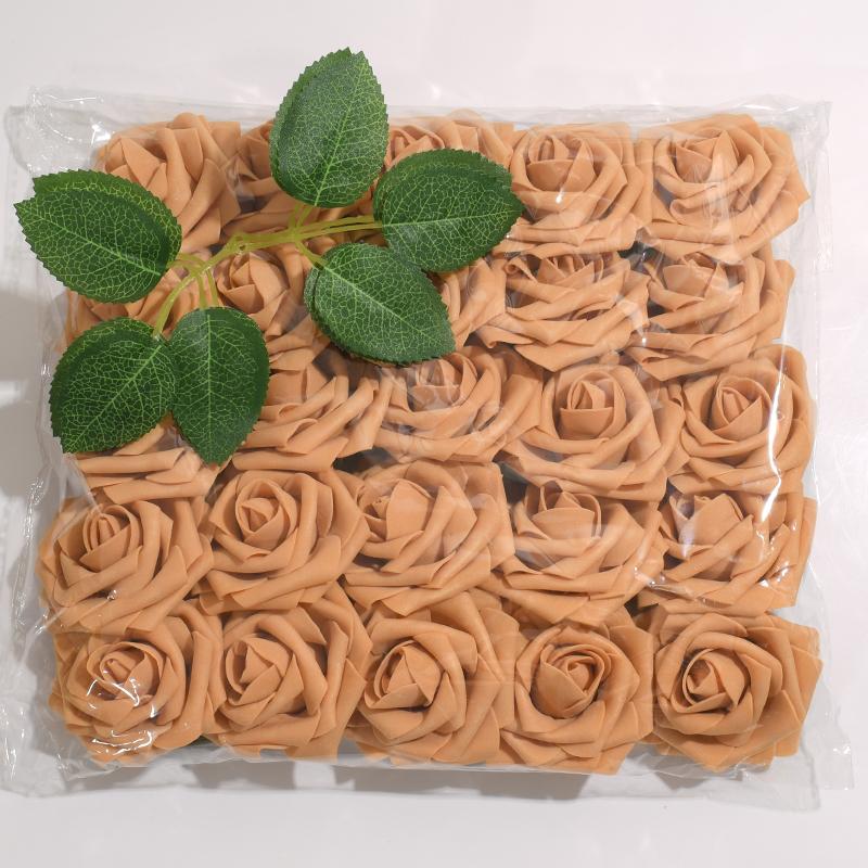 25pcs/Lot High-Grade White PE Rose Artificial Flower Head With Stem DIY Bouquet Wedding Party Decoration Scrapbook Supplies