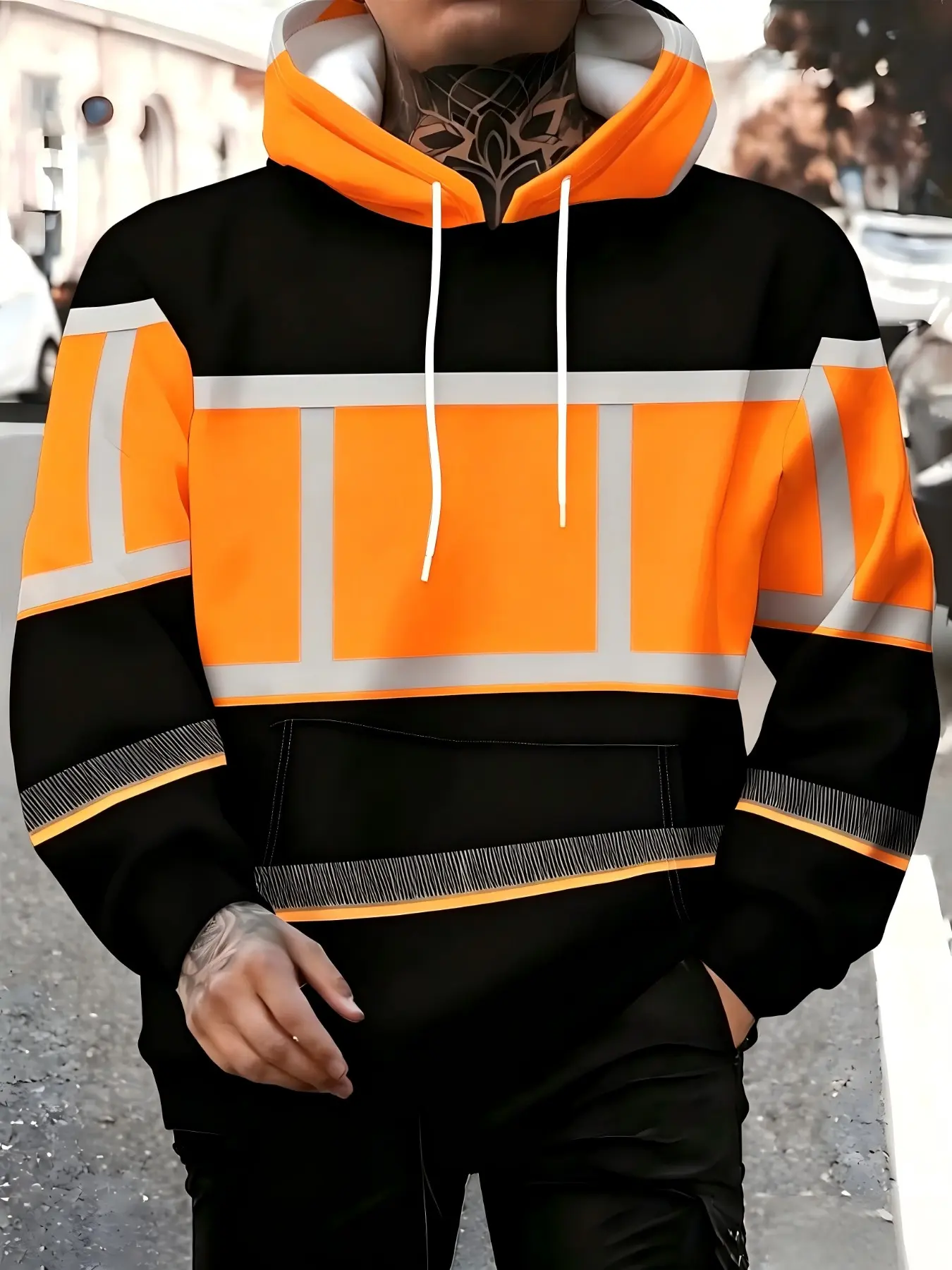 Men's Colorblock Reflective Stripe Hoodie, Trendy Patchwork Casual Hooded Sweatshirt, Multiple Colors Available, Fall & Winter Fashion