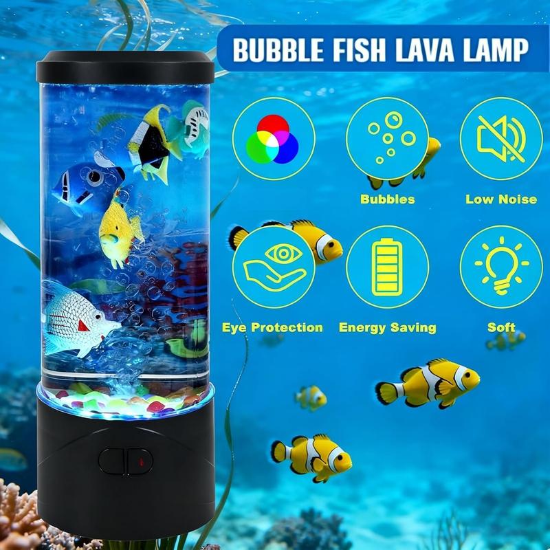 Bubble Fish Lamp,Artificial Aquarium Lamp with 7-Color Changing,Sensory Bubble Tube Light with 6  Fish Moving,Mood Night Light,  for  & Adults,Decor for  Office Bedroom