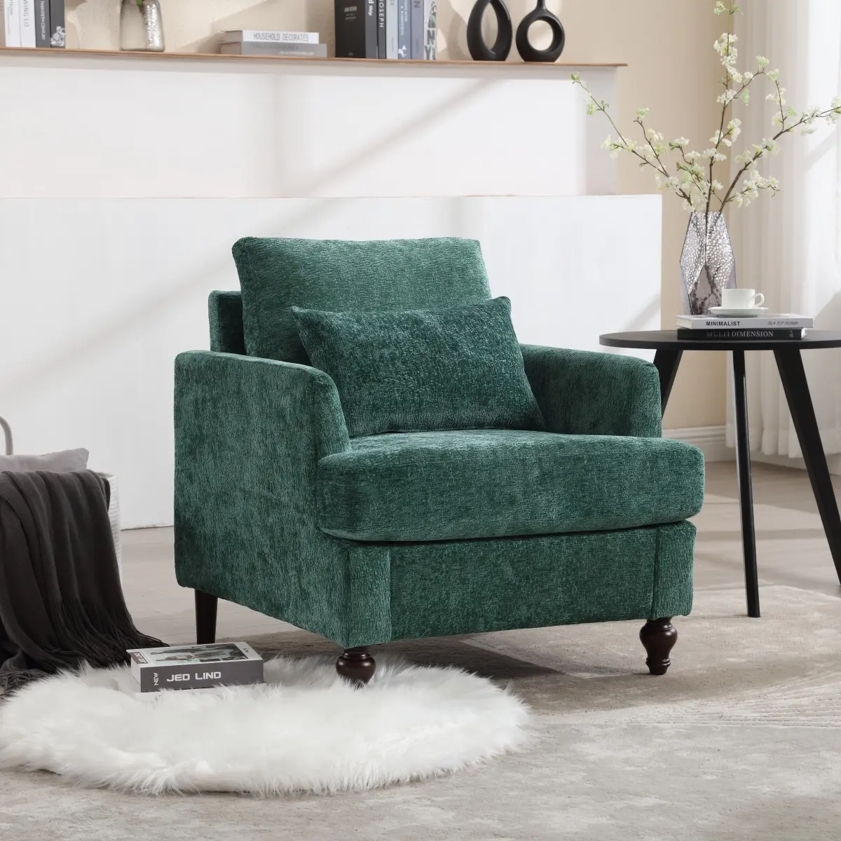 Oversized Accent Chair, Chenille Cloud Sofa Chair with Deep Seat and Extra Wide Armrests, Comfy Reading Armchair for Bedroom, Living Room
