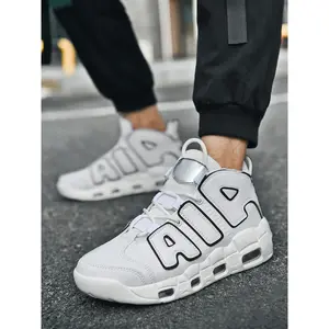 Men's High-Top Air Cushion Basketball Sneakers, Basketball Shoes, Athletic Shoes, Full Visible Air Sole, Breathable Mesh & Leather Upper, Non-Slip Durable Outsole, Iconic Letter Design, Shock-Absorbing Shoes for Basketball Training, Games & Court Sports