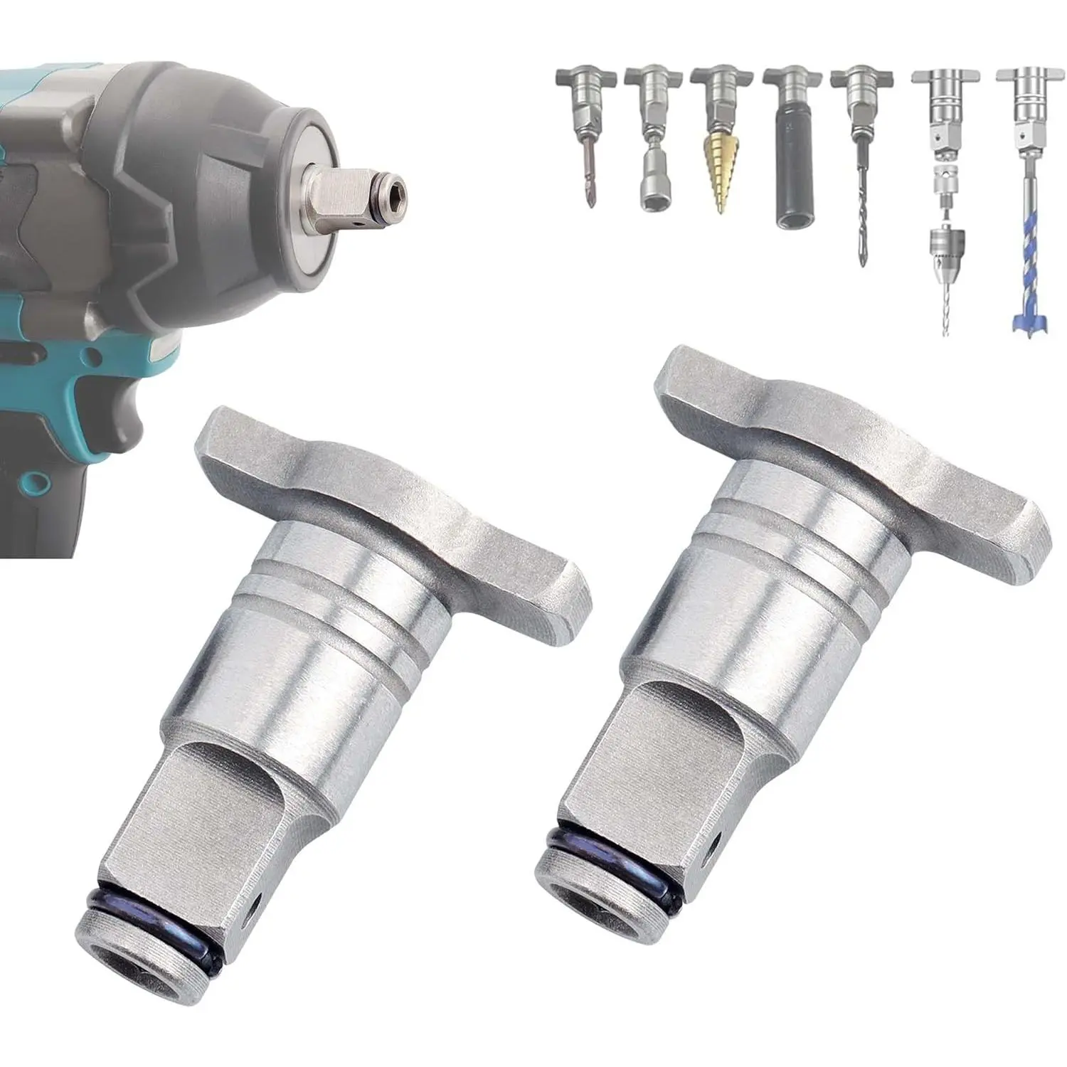 2 Pack Electric Wrench Conversion Head - 1/4’’ Hex Shank & Magnetic 1/2’’ Square Shaft Conversion Head  Impact Wrench Drill Socket Screwdriver Bits