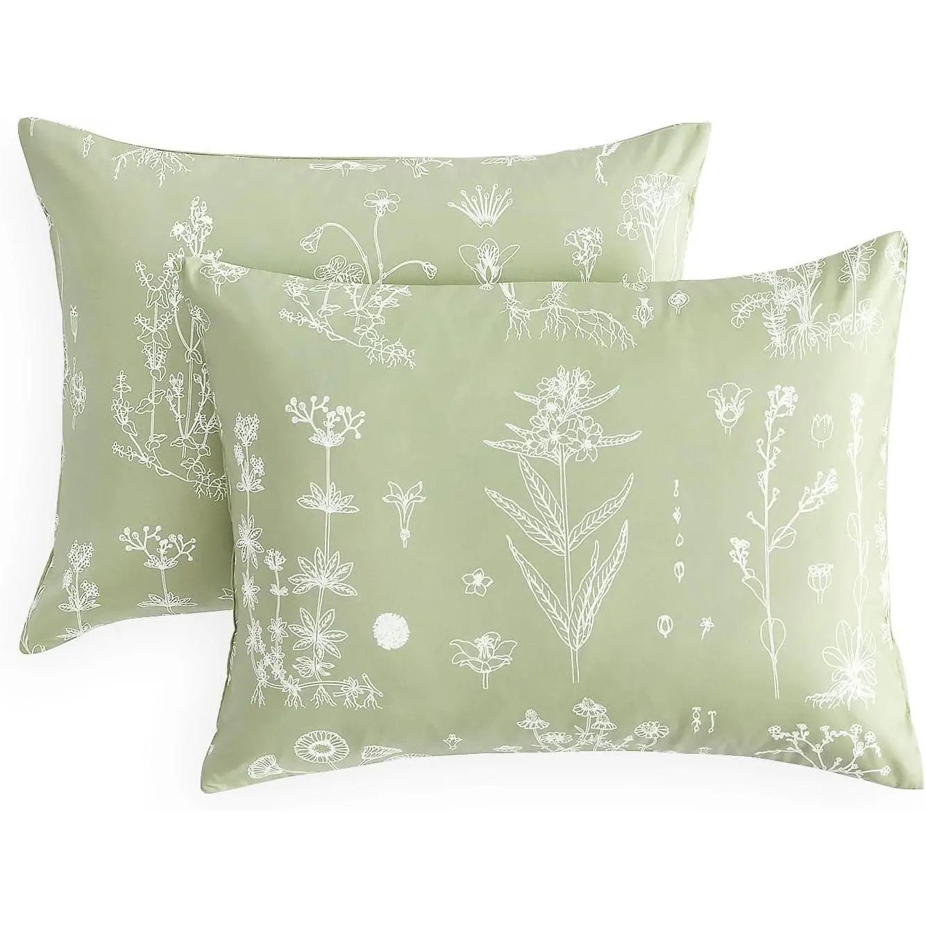 - Floral Pillow Cases, Botanical Flower Cottagecore  Prted, Set of 2 Soft Pillowcases Pillow Shams Covers, Sage Green, Standard Size 20x26 ches