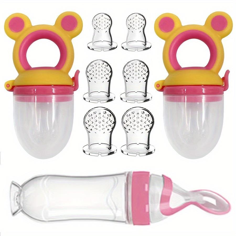 Baby Fruit Feeder Set, Silicone Bite Bottle Baby Fruit Feeding Bottle with Spoon Design, Fruit Feeder Pacifier, Kids Feeding Teething Set