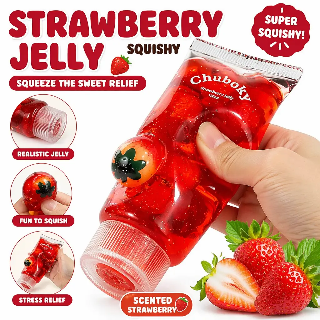 Chiboki Clear Jelly Gel Squeeze Toy, Mess-Free ASMR Sensory Squishy Toy, Soft Portable Stress Relief Toy for Office Classroom, Ideal Birthday Holiday Gift for Kids & Adults