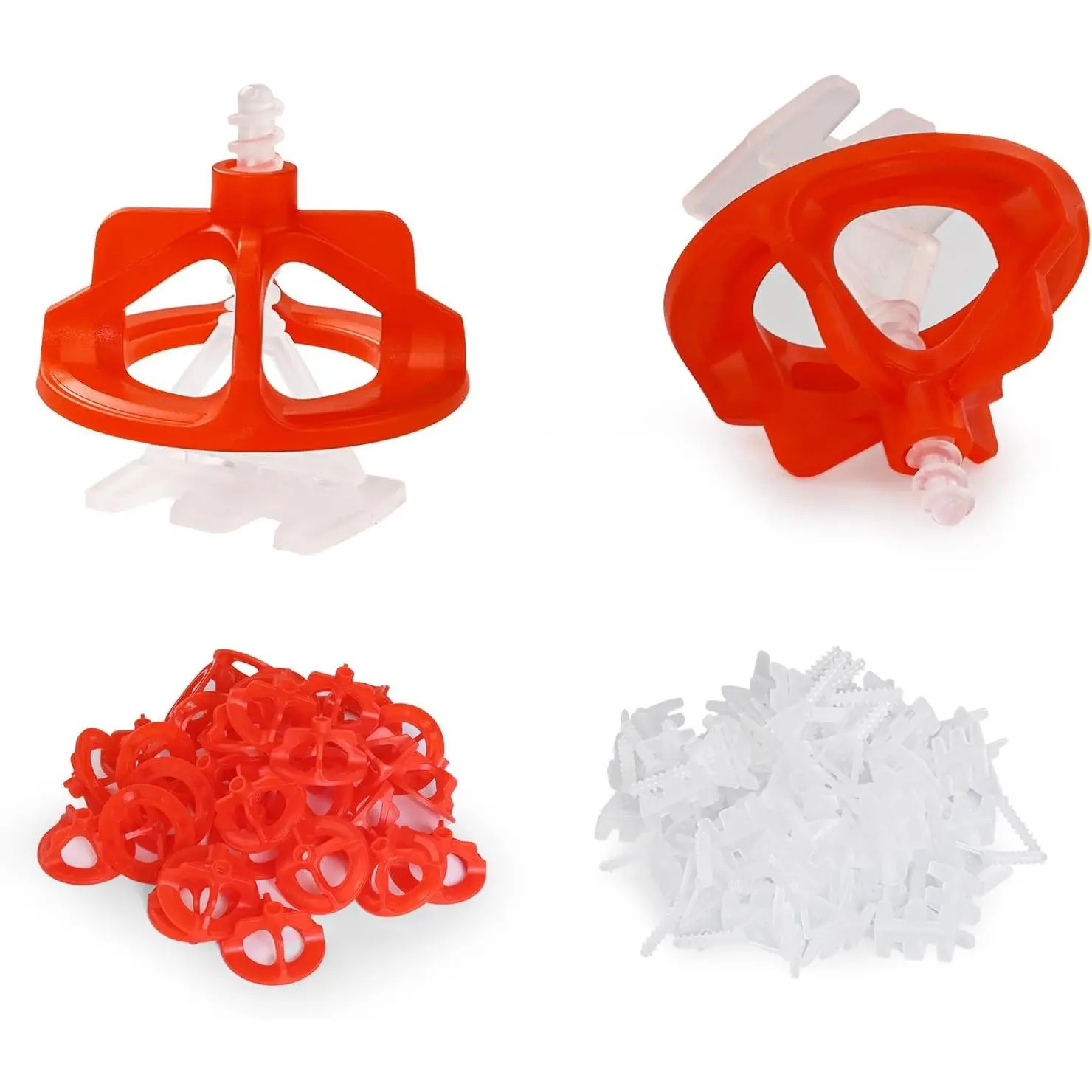High-Strength Tile Leveling System, 1/8" Size, 300-Count Tile Spacers, 100-Count Red Caps