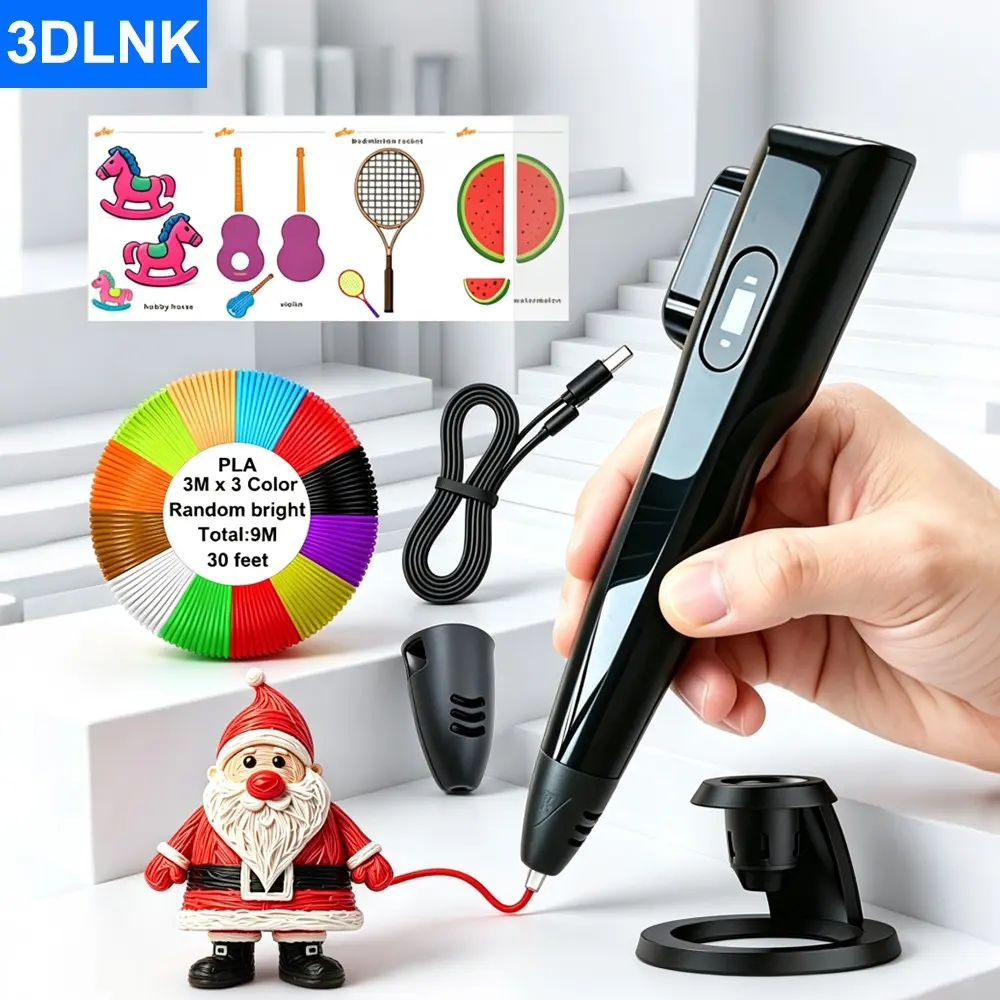 3dlnk 3D Printing Pen Set, Adjustable Temperature, Continuous Speed, Handheld 3D Printer, Compatible with Pla/abs, LCD Display, DIY Projects