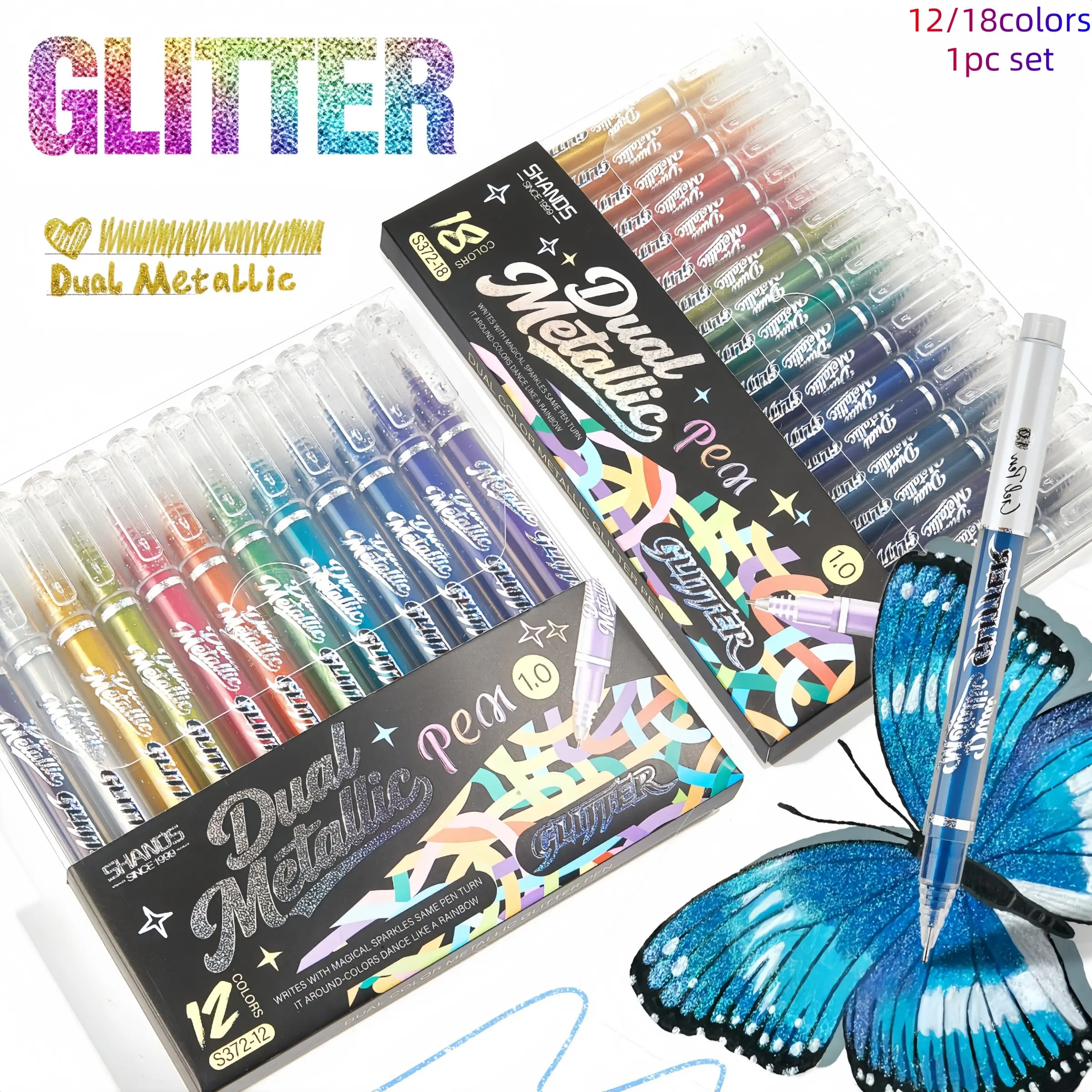 Color Changing Glitter Gel Pen, Fast-Drying 1.0mm, 12/18 Colors, Silver Color, Ideal for Notebooks, Fun Stationery, Aesthetic Gel Pens, Perfect Gift