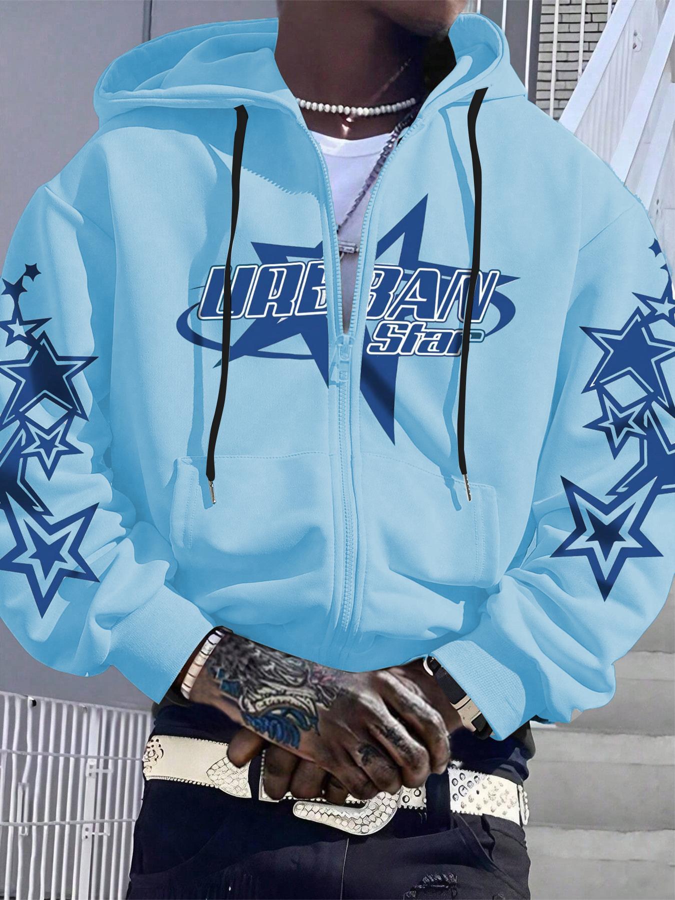 Men's Star Print Drop Shoulder Hoodie, Fashion Casual Regular Fit Drawstring Pocket Hooded Sweatshirt for Daily Holiday Outdoor Wear, Men Clothes for Fall & Winter, Streetwear Hoodie, Drawstring Pocket Hoodies