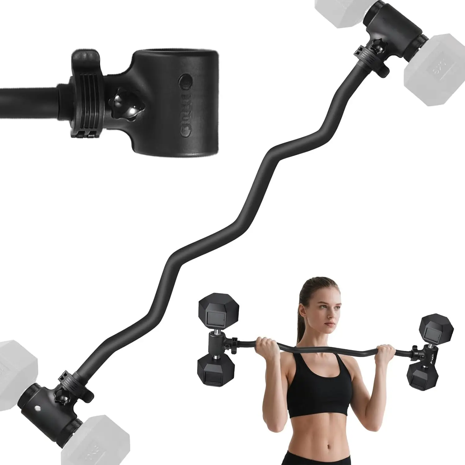 Dumbbell to Barbell Converter Bar, EZ Curl Barbell Adapter with 200LB Capacity, Adjustable Weight Bar for Home Fitness, Fits Standard 1-1.5 Inch Dumbbell Handles for Weight Lifting