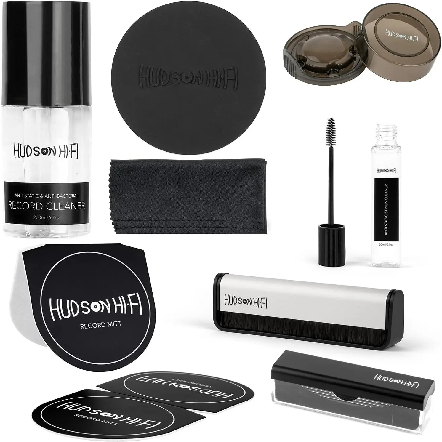 9-in-1 Vinyl Record Cleaning Kit – Anti-Static Cleaner, Carbon Fiber & Velvet Brushes, Stylus Gel, Microfiber Cloth, Mitts & Label Protector for LP Care