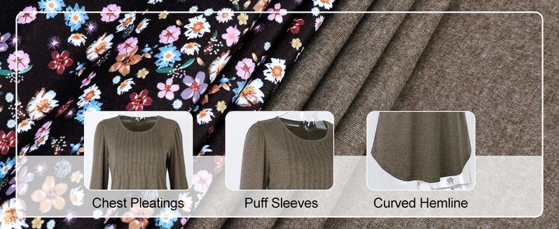 WIHOLL Long Sleeve Shirts for Women Fall Tops Dressy Casual Blouses Pleated Scooped Neck Tunic Tops for Leggings