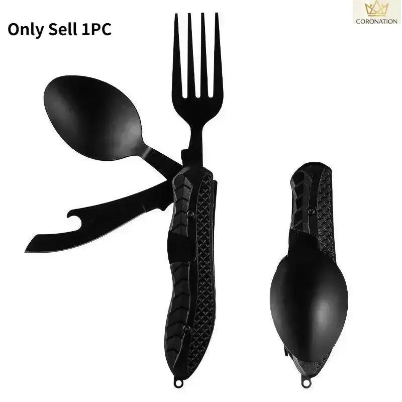 Stainless Steel Camping Utensil Set, Portable Foldable Multitool Fork Spoon Knife Kit with Quick-Detach Design, Lightweight Reusable Backpacking Gear for Hiking, Travel, Picnic, Outdoor Adventures and Camp Kitchen Essentials